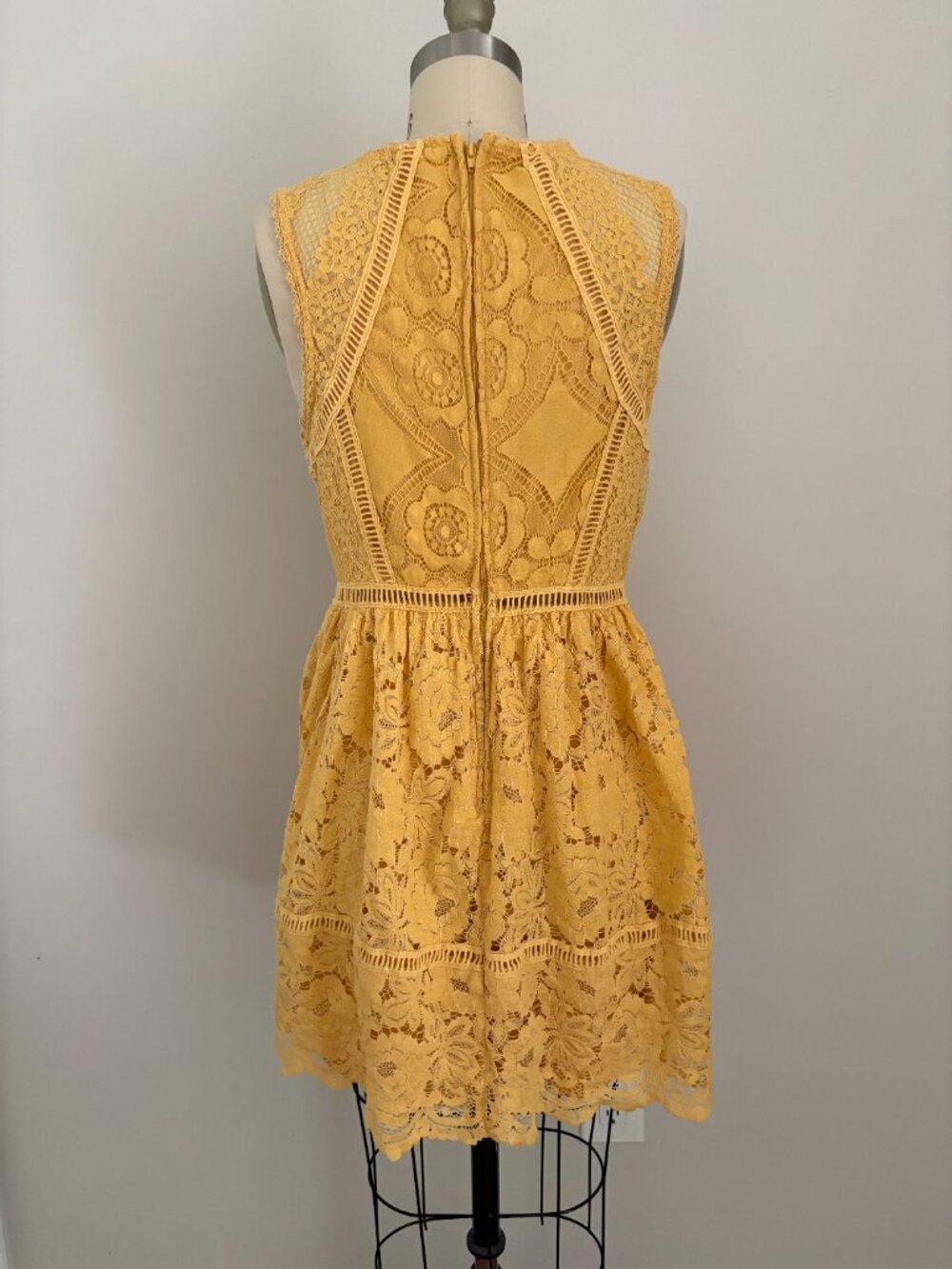 Xhilaration Mustard Yellow Lace Fit Flare Dress Boho Summer Mini Cottagecore M - Picture 11 of 11